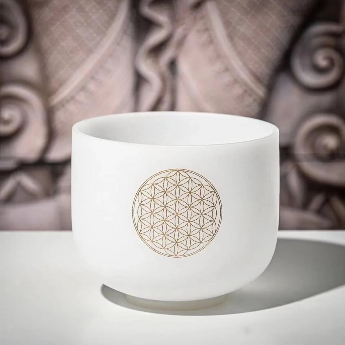 Flower of life - singing bowls in pure quartz. Chakra set of 7 bowls with accessories.