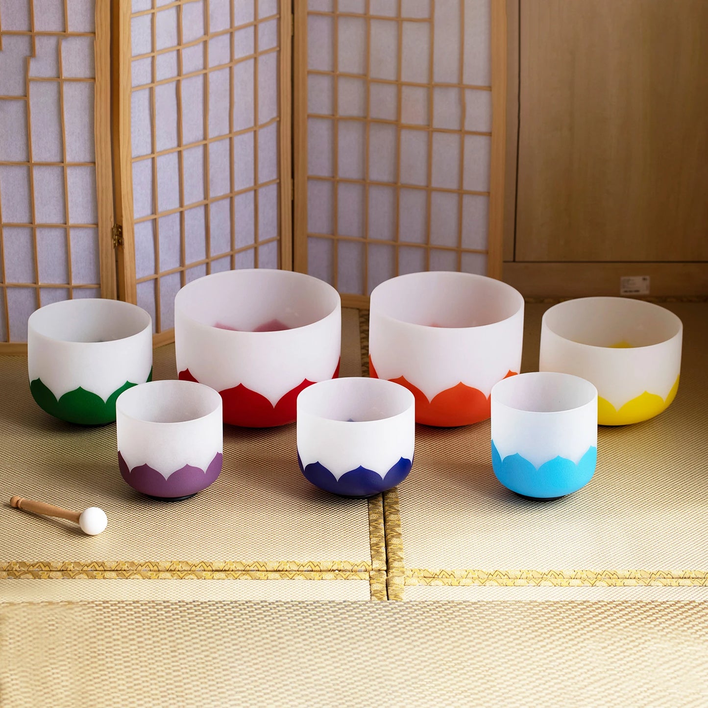 Dreamy crystal bowls in all the colors of the rainbow