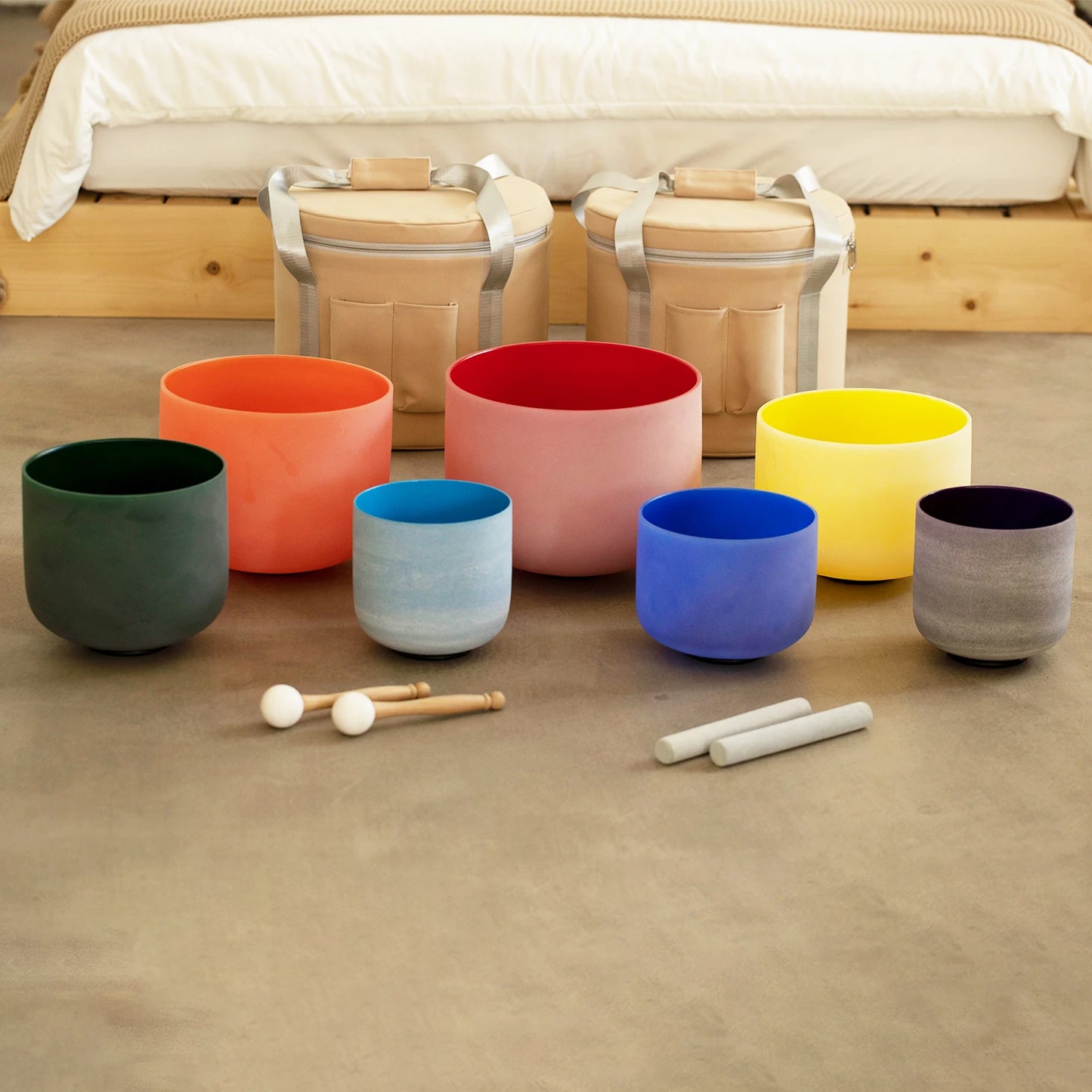 Dreamy crystal bowls in all the colors of the rainbow