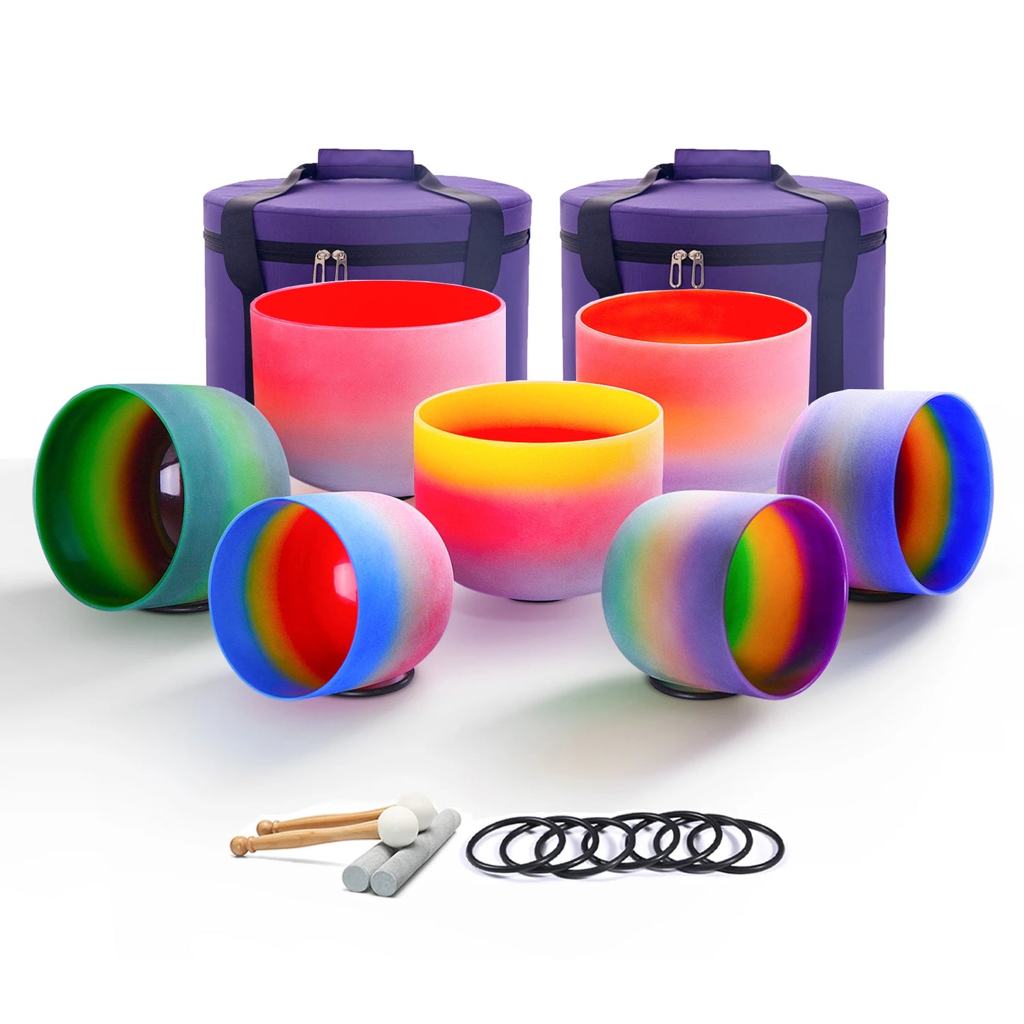 Dreamy crystal bowls in all the colors of the rainbow