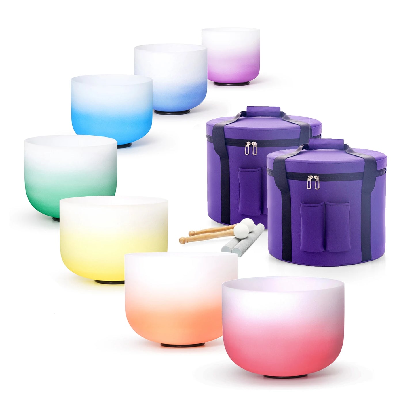 Dreamy crystal bowls in all the colors of the rainbow