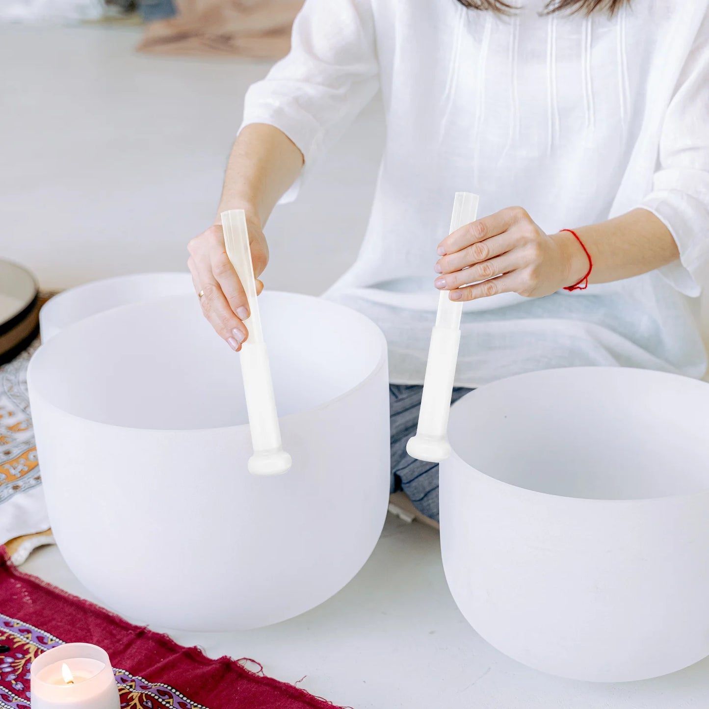 Classic crystal singing bowls in frosted glass. Free shipping and accessories.