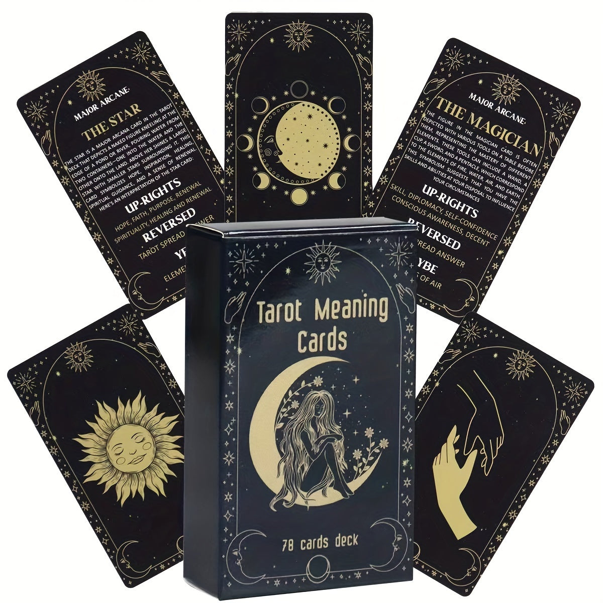 Tarot Meaning Cards – 78 dubbelsidiga kort med symboler och förklaringar