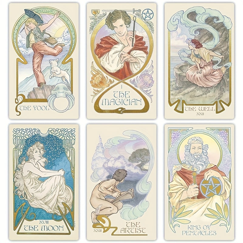 Ethereal Visions Tarot – vackra Art Nouveau kort med förgyllda kanter | 13,5 x 8,5 cm