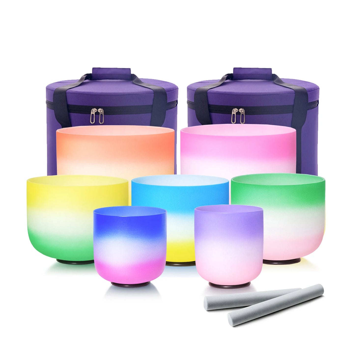 Dreamy crystal bowls in all the colors of the rainbow